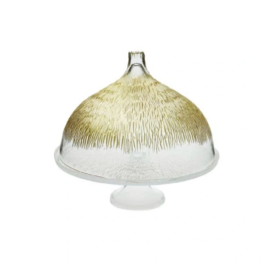 Glass Cake Stand with Gold-Tinted Dome Cover